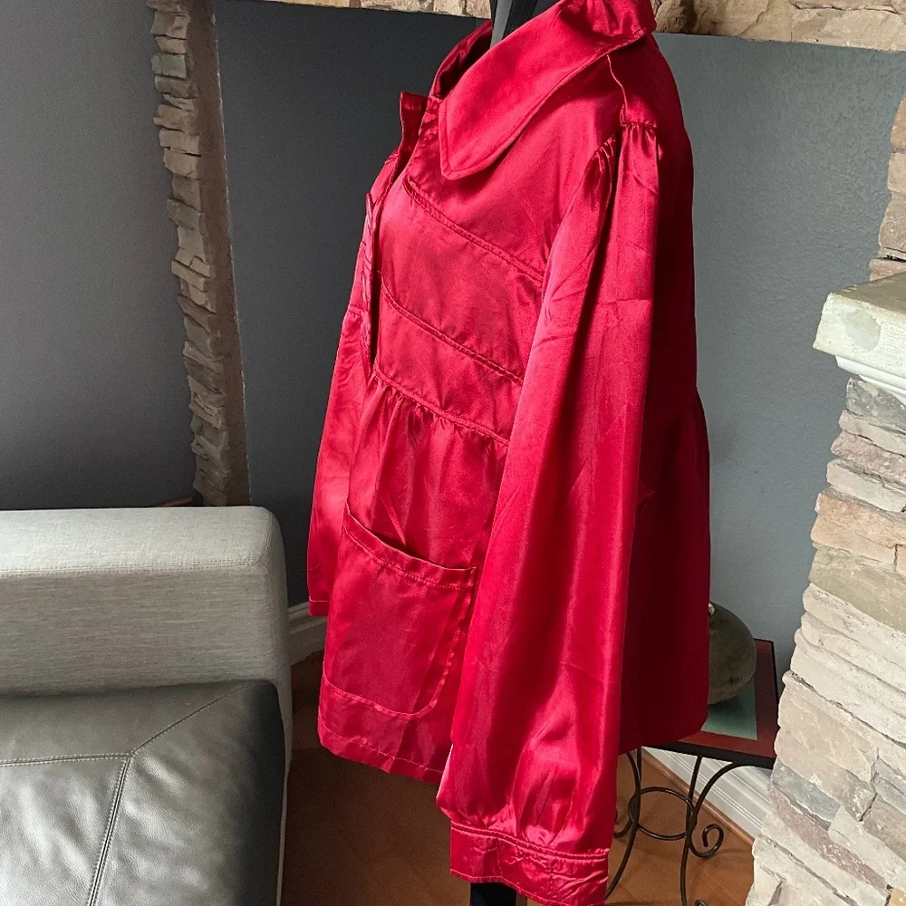 Paris Blues 3X Sleek Satin Jacket Holiday Christmas Event Party Maximalist Red - Picture 4 of 9